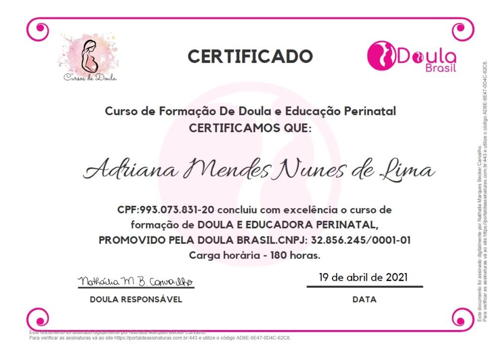 Certificado - Doula Adriana Mendes