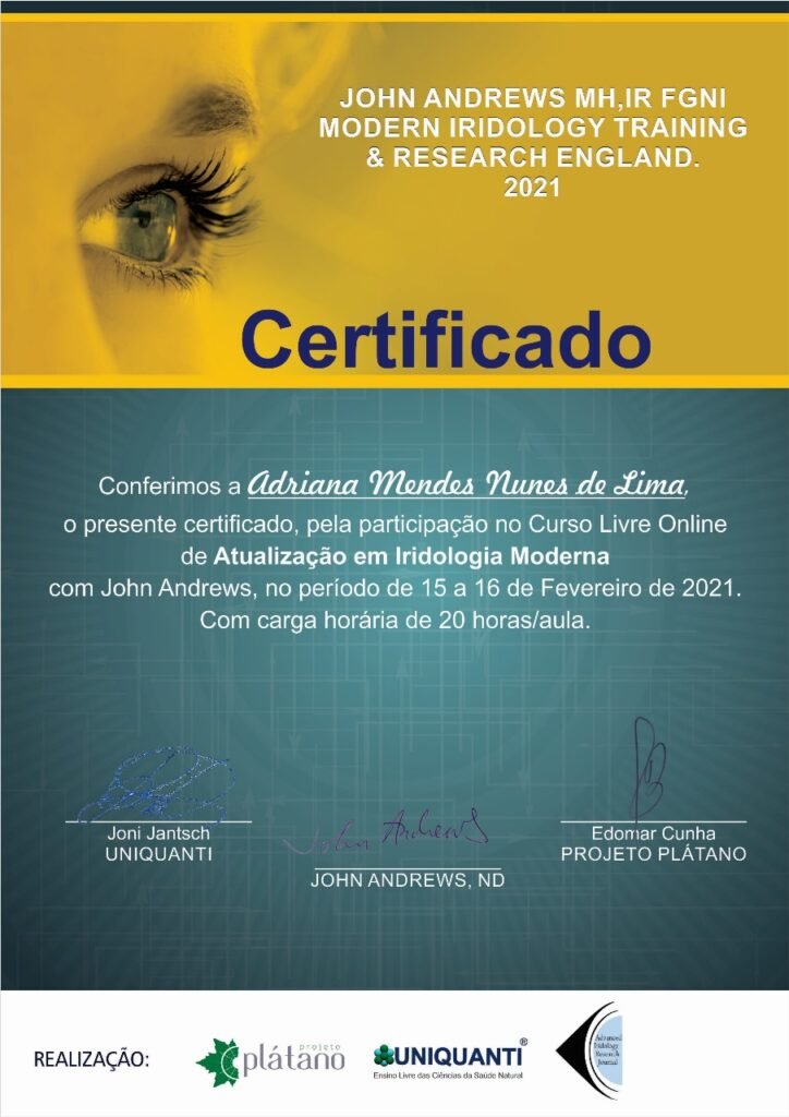 Certificado - Iridologia John Andrews (Fase 1)