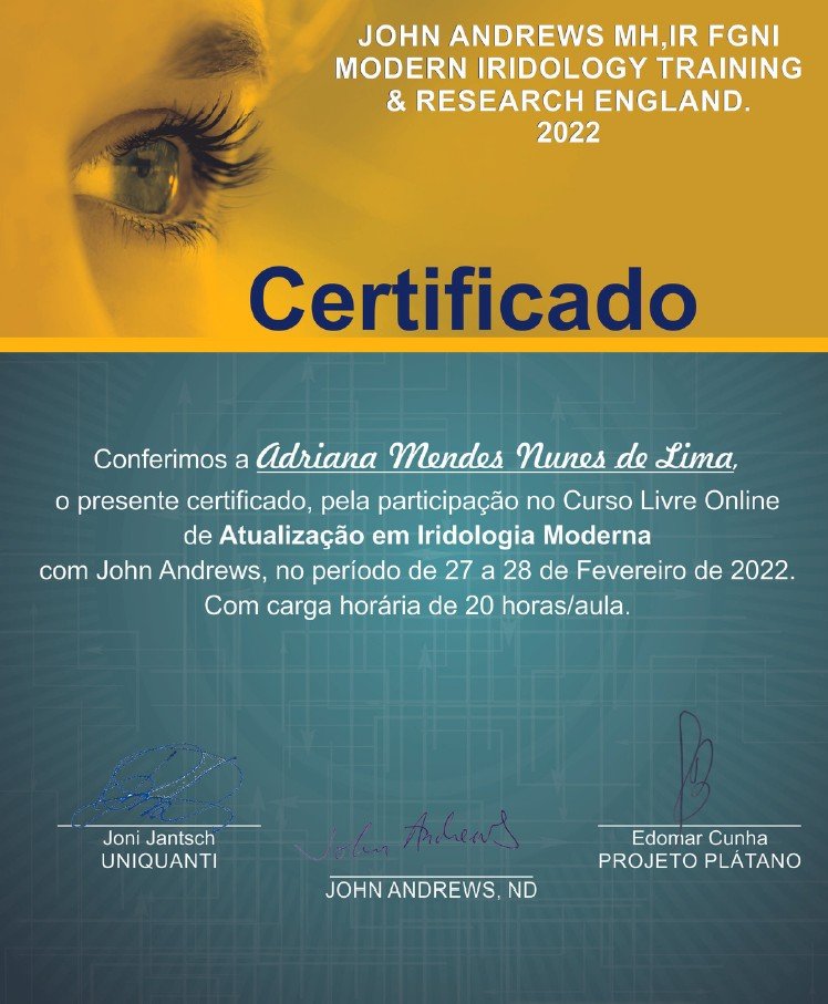 Certificado - Iridologia John Andrews (Fase 2)